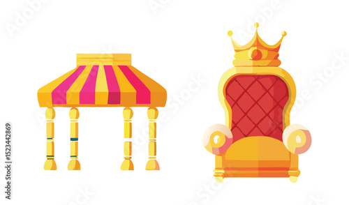 Royal canopy and throne chair cartoon illustration