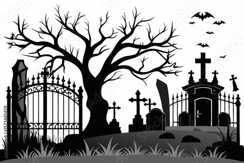 Spooky graveyard halloween silhouette