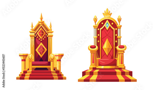 Two royal thrones gold red cartoon style