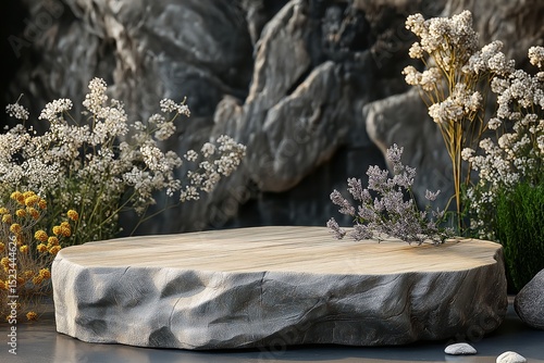 Nature Inspired Rustic Home Decor. Floral & Botanical Arrangement with Stone & Wood Textures