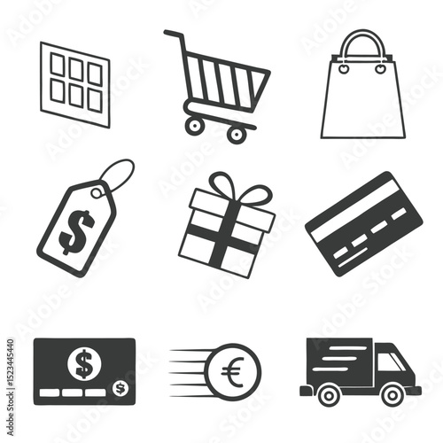 Online shopping icons set e commerce retail symbols