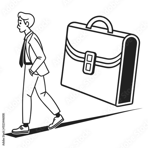 Businessman walking away from oversized briefcase career change