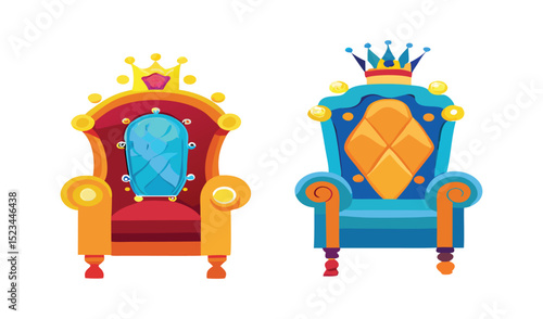 Cartoon king and jester thrones with crowns