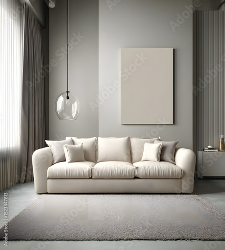 Cream colored sofa in a modern living room.