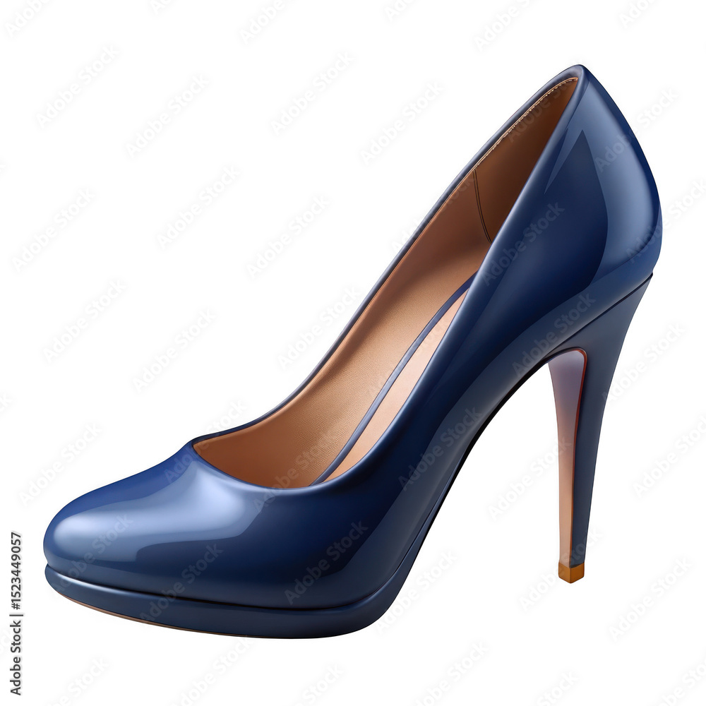 3d high heel pump shoe navy blue patent leather isolated on transparent background 3d high heel pump shoe navy blue patent leather isolated on transparent background