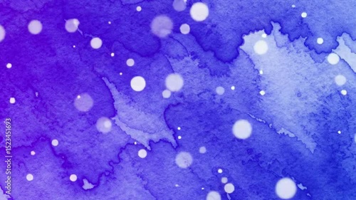 Aesthetic background animation video in Watercolor style using purple, blue gradation colours with Particle Effects. High resolution, fine details, professional lighting