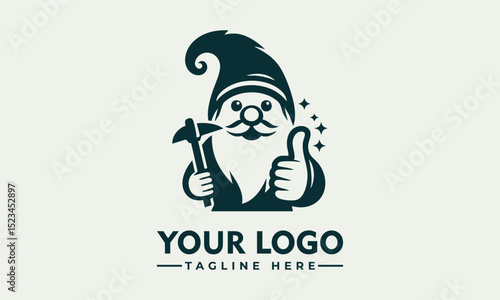 Cute illustration of a friendly garden gnome with a pointed hat giving two enthusiastic thumbs up. Fantasy concept