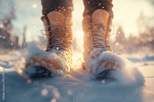 Winter Adventure in Snowy Boots. Exploring Nature's Frozen Landscape with Eco-Friendly Hiking Gear