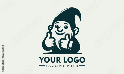Cute illustration of a friendly garden gnome with a pointed hat giving two enthusiastic thumbs up. Fantasy concept