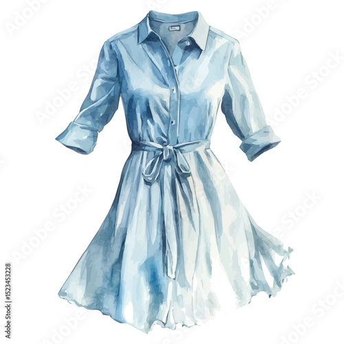 Shirt Dress, watercolor vector, high quality, isolated on a white background.