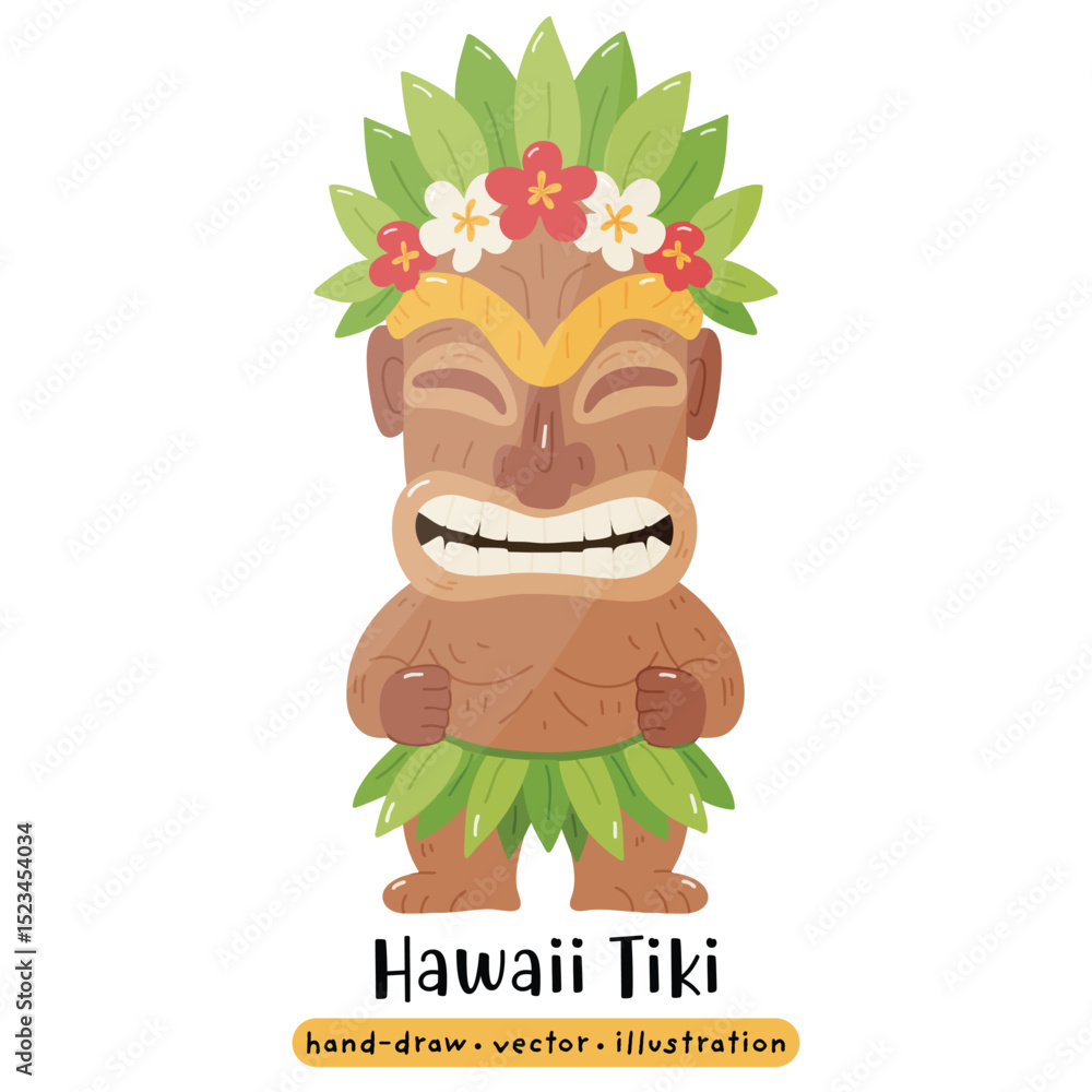 Naklejka premium Cartoon Tiki Tribal Wooden Mask Statue. Vector Illustration