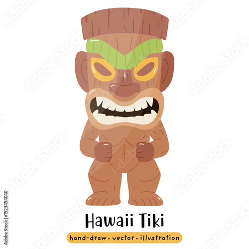 Cartoon Tiki Tribal Wooden Mask Statue. Vector Illustration 