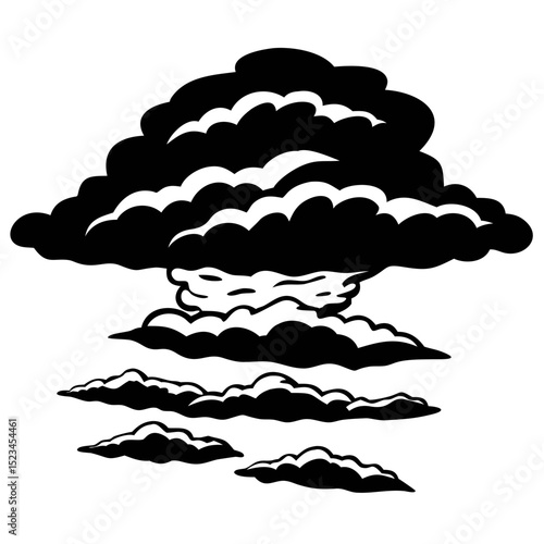 Layered Cloud Silhouette Forming a Stormy Cluster Over a Vast Sky During Twilight