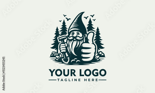 Cute illustration of a friendly garden gnome with a pointed hat giving two enthusiastic thumbs up. Fantasy concept