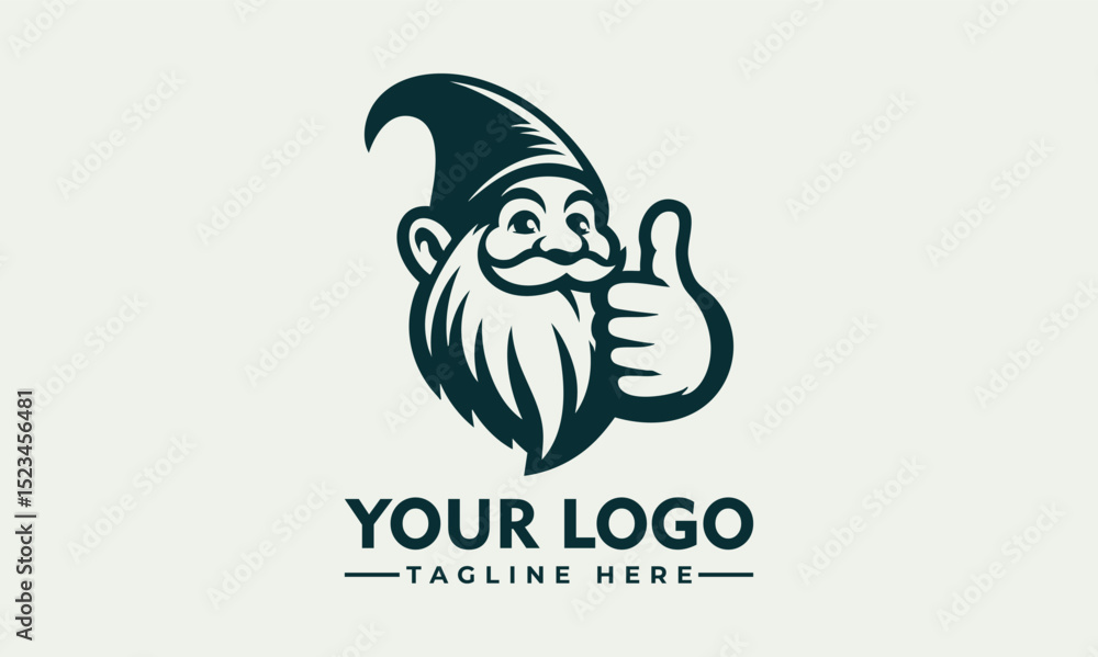 Obraz premium Cute illustration of a friendly garden gnome with a pointed hat giving two enthusiastic thumbs up. Fantasy concept