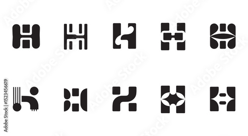 Abstract letter h logo design variations set
