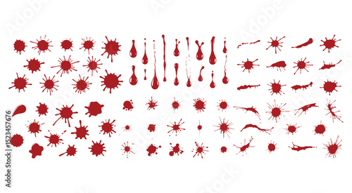 Blood splatter collection various shapes sizes drips