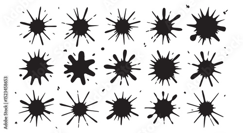 Ink splatter collection black ink blots design elements