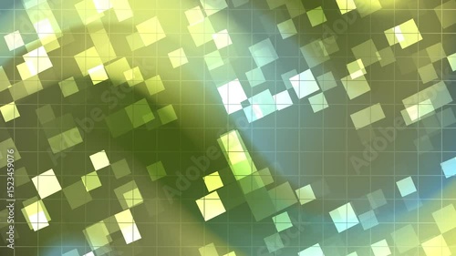 Grid of overlapping squares with shades of green and yellow. Perfect for backgrounds, abstract designs, web graphics, and geometric patterns.