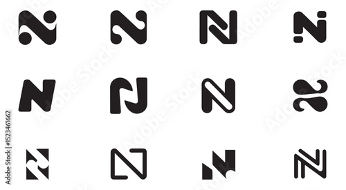 Twelve abstract letter n logo designs