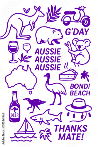 Popular Australian Menu for Restaurant Cafe on Board  Cuisine Icons Symbols Illustrated