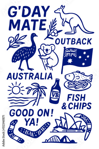 Popular Australian Menu for Restaurant Cafe on Board  Cuisine Icons Symbols Illustrated