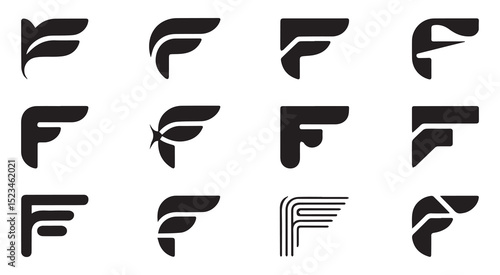 Twelve creative letter f logo designs black white