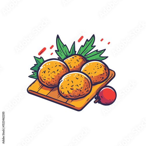 Arancini on a cutting board with tomato