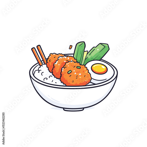 Asian food bowl rice egg tempura