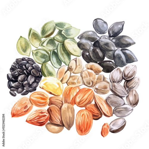 watercolor vector of Seeds, high quality, isolated on a white background.