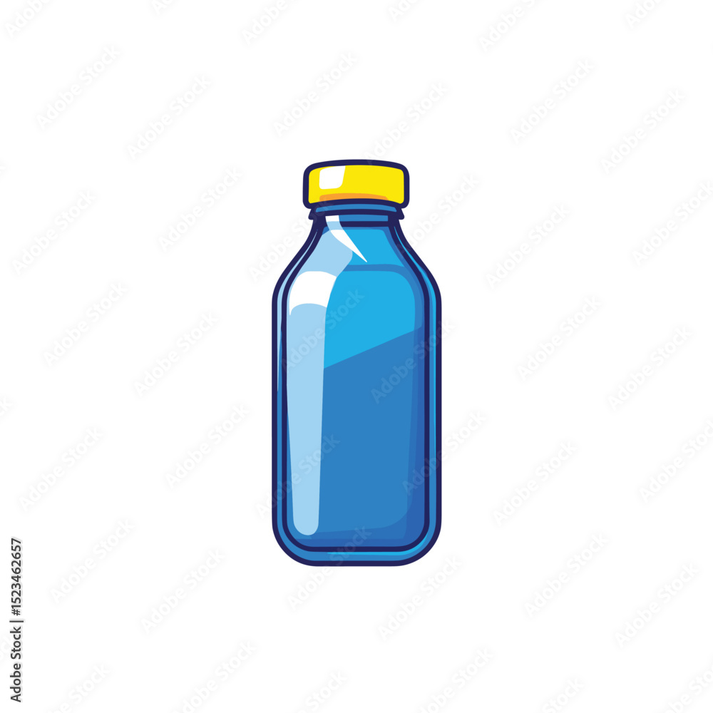 Blue bottle with yellow cap, liquid container Blue bottle with yellow cap, liquid container