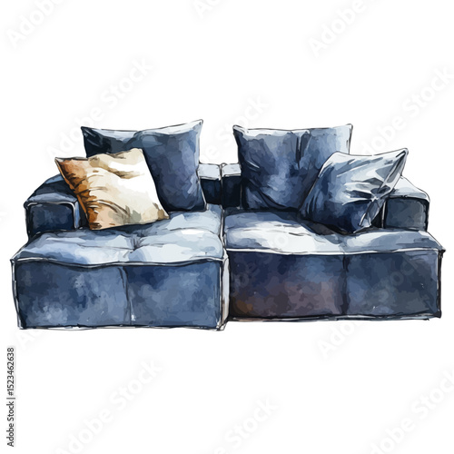 watercolor vector of Sectional Sofa, high quality, isolated on a white background.