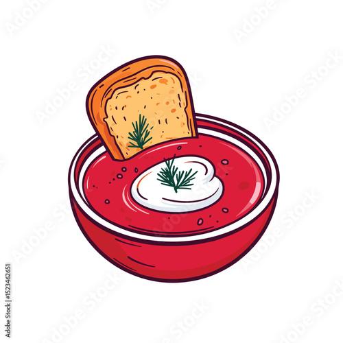 Beet soup with bread and sour cream food