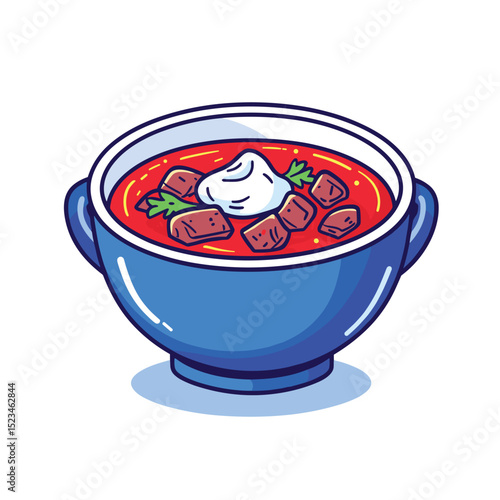 Bowl of borsch with sour cream and meat