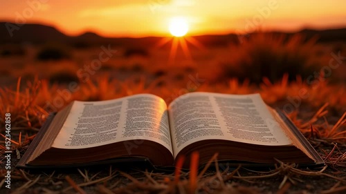 Worn Bible Open on Dry Grass at Sunset A Stunning 24k Video of Faith Hope and Nature