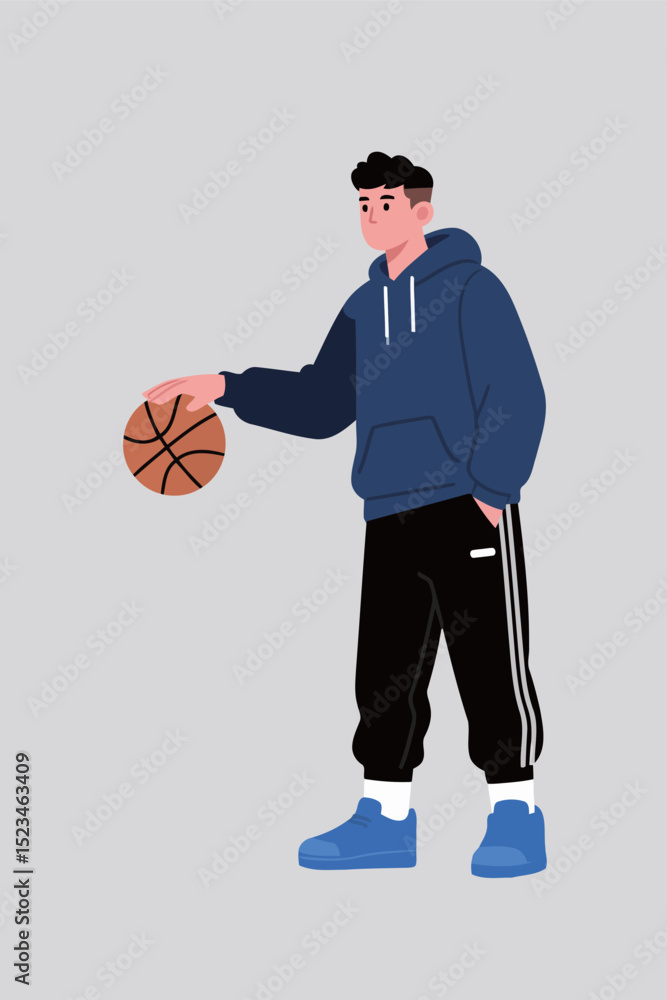 Fototapeta premium Man Holding Basketball in Casual Wear