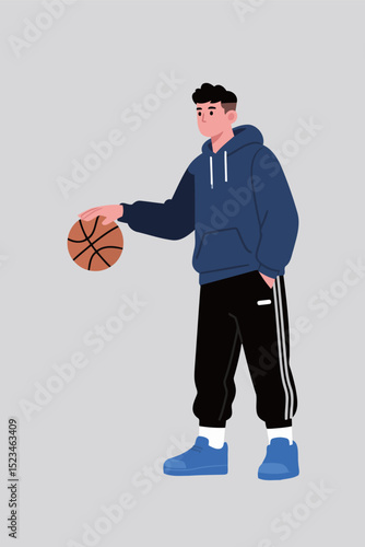Man Holding Basketball in Casual Wear