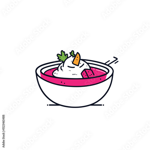 Bowl of soup with cream and vegetables