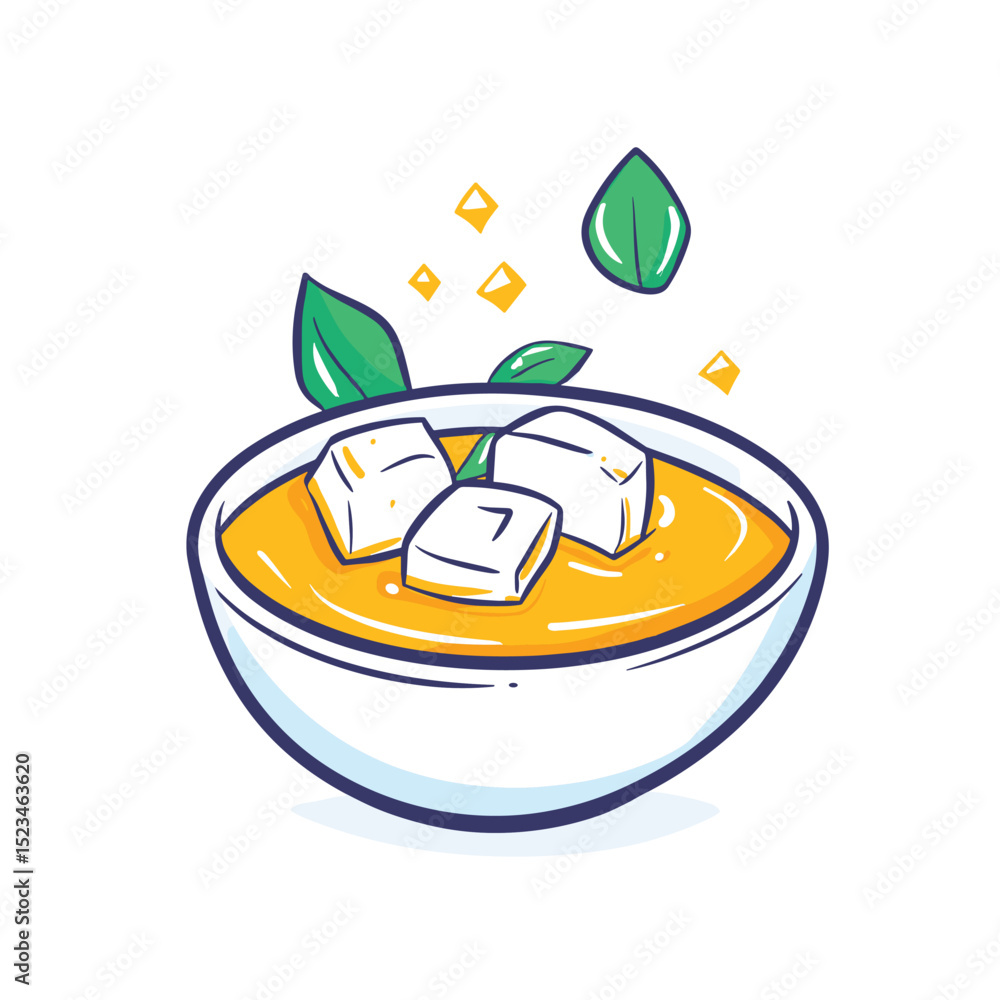 Fototapeta premium Bowl of soup with tofu and basil