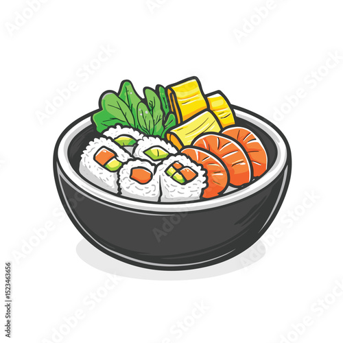 Bowl of sushi food with shrimp and avocado