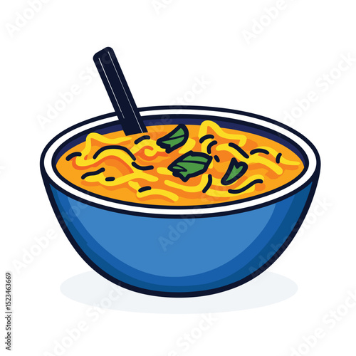 Bowl of tasty noodle soup with spoon