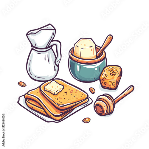 Breakfast pancakes with butter and honey concept