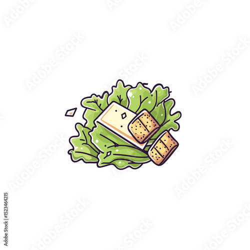 Caesar salad with romaine cheese and croutons