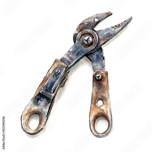watercolor of Secateurs, vector high quality, isolated on a white background.