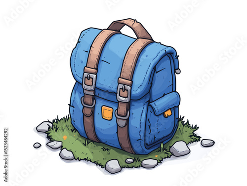 Camping backpack, blue travel bag, outdoor equipment