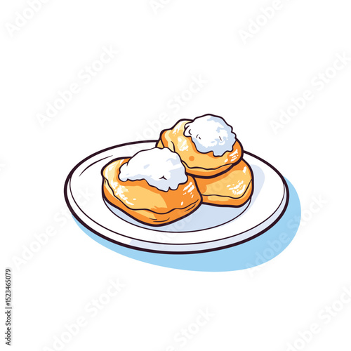 Cream puffs pastries dessert on white plate