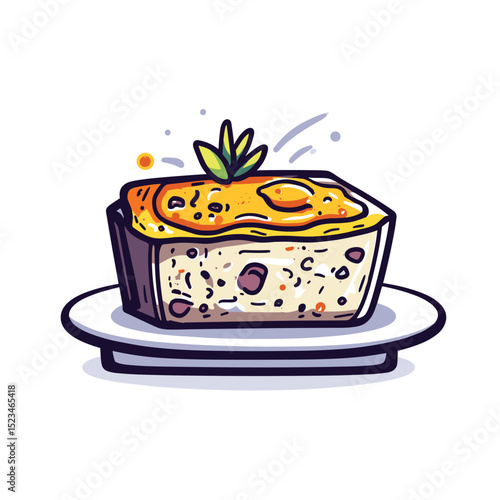 Delicious casserole on a plate with garnish