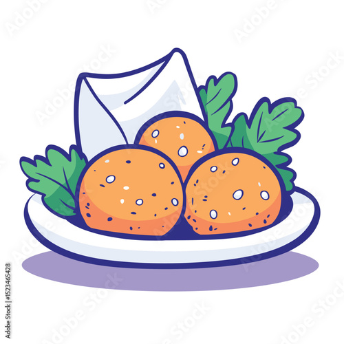 Delicious falafel balls on plate with garnish