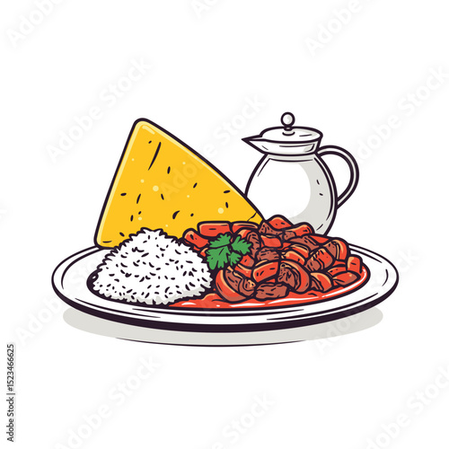 Food plate with cornbread gravy and rice