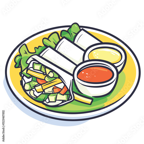 Fresh spring rolls with dipping sauces on plate